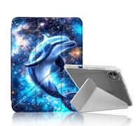 DISUOFEART for iPad Pro 13 inch Case 2024, Blue Dolphin Swimming Slim Stylish Clear Protective Cover with Pencil Holder, Multi-Angle Folding Y-Shaped Stand & Auto Sleep/Wake Function