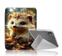 DISUOFEART for iPad Pro 13 inch Case 2024, Hedgehog Flower in Autumn Forest Stylish Clear Protective Cover with Pencil Holder, Multi-Angle Folding Y-Shaped Stand & Auto Sleep/Wake Function