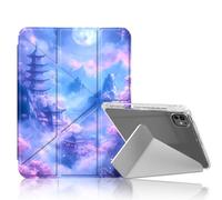 DISUOFEART for iPad Pro 13 inch Case 2024, Pagodas in Cherry Blossom Mist Slim Stylish Clear Protective Cover with Pencil Holder, Multi-Angle Folding Y-Shaped Stand & Auto Sleep/Wake Function