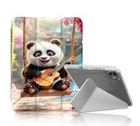 DISUOFEART for iPad Pro 13 inch Case 2024, Panda Cub Playing Ukulele on Swing Stylish Clear Protective Cover with Pencil Holder, Multi-Angle Folding Y-Shaped Stand & Auto Sleep/Wake Function