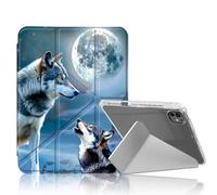 DISUOFEART for iPad Pro 13 inch Case 2024, Wolves Howling at The Moon Slim Stylish Clear Protective Cover with Pencil Holder, Multi-Angle Folding Y-Shaped Stand & Auto Sleep/Wake Function