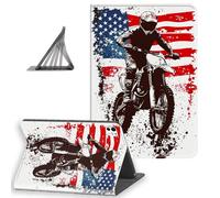 DISUOFEART for iPad Pro 13 inch Case(M5/M4) 2025/2024, Slim Lightweight Stand Cover with Auto Sleep/Wake, Motocross with an American Flag
