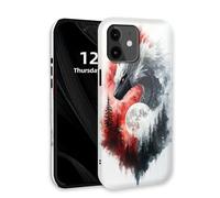 DISUOFEART for iPhone 11 Case with Double Layer Protection - Film Design 2 in 1 Phone Cover, Black & White Dragon Over Red Moon Hard Back Panel + Soft TPU Inner