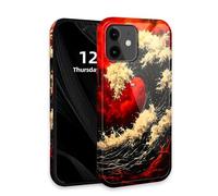 DISUOFEART for iPhone 11 Case with Double Layer Protection - Film Design 2 in 1 Phone Cover, Red Wave in Fiery Sky Hard Back Panel + Soft TPU Inner