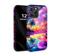 DISUOFEART for iPhone 12 Pro Max Case with Double Layer Protection - Film Design 2 in 1 Phone Cover, Enchanted Moonlit Tropical Shore Hard Back Panel + Soft TPU Inner