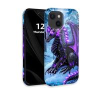DISUOFEART for iPhone 13 Mini Case with Double Layer Protection - Film Design 2 in 1 Phone Cover, Black Dragon Purple Highlights Hard Back Panel + Soft TPU Inner