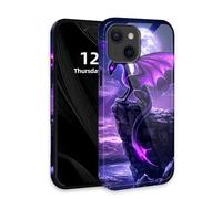 DISUOFEART for iPhone 13 Mini Case with Double Layer Protection - Film Design 2 in 1 Phone Cover, Black Dragon with Purple Scales Hard Back Panel + Soft TPU Inner