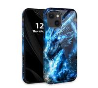 DISUOFEART for iPhone 13 Mini Case with Double Layer Protection - Film Design 2 in 1 Phone Cover, Blue Dragon with Glowing Eyes Hard Back Panel + Soft TPU Inner