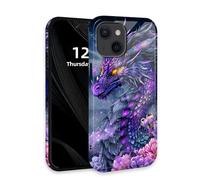 DISUOFEART for iPhone 13 Mini Case with Double Layer Protection - Film Design 2 in 1 Phone Cover, Purple Dragon Flower Hard Back Panel + Soft TPU Inner