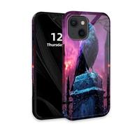 DISUOFEART for iPhone 13 Mini Case with Double Layer Protection - Film Design 2 in 1 Phone Cover, Raven on Gatepost in Purple Haze Hard Back Panel + Soft TPU Inner