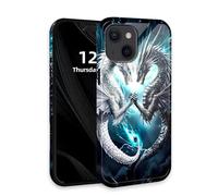 DISUOFEART for iPhone 13 Mini Case with Double Layer Protection - Film Design 2 in 1 Phone Cover, White Dragon and Black Dragon Hard Back Panel + Soft TPU Inner