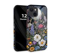 DISUOFEART for iPhone 13 Mini Case with Double Layer Protection - Film Design 2 in 1 Phone Cover, Wildflower Under The Moonlight Hard Back Panel + Soft TPU Inner