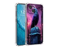 DISUOFEART for iPhone 14 Case, Anti-Scratch Transparent Hard Back Phone Cover, Raven on Gatepost in Purple Haze Clear Slim Shockproof Military-Grade Protection