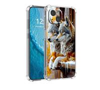 DISUOFEART for iPhone 14 Case with Pattern Design, Anti-Scratch Transparent Hard Back Phone Cover, Wolves on Snowy Autumn Ledge Clear Slim Shockproof Military-Grade Protection