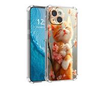 DISUOFEART for iPhone 14 Plus Case, Anti-Scratch Transparent Hard Back Phone Cover, Cat Napping on Cherry Blossom Branch Clear Slim Shockproof Military-Grade Protection