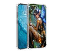 DISUOFEART for iPhone 14 Plus Case with Pattern Design, Anti-Scratch Transparent Hard Back Phone Cover, Enchanted Forest Fairy with Blue Wings Clear Slim Shockproof Military-Grade Protection