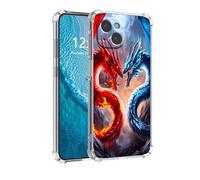 DISUOFEART for iPhone 14 Plus Case with Pattern Design, Anti-Scratch Transparent Hard Back Phone Cover, Two Dragons Fighting Clear Slim Shockproof Military-Grade Protection