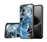 DISUOFEART for iPhone 14 Plus Case, Wolves Howling at The Moon Military-Grade Shockproof Protection, Camera Lens Protector & Adjustable Kickstand, Heavy Duty Drop Protection