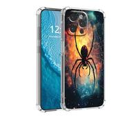 DISUOFEART for iPhone 14 Pro Case, Anti-Scratch Transparent Hard Back Phone Cover, Spider in Fiery Cosmic Web Clear Slim Shockproof Military-Grade Protection