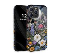 DISUOFEART for iPhone 14 Pro Case with Double Layer Protection - Film Design 2 in 1 Phone Cover, Wildflower Under The Moonlight Hard Back Panel + Soft TPU Inner