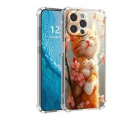 DISUOFEART for iPhone 14 Pro Max Case, Anti-Scratch Transparent Hard Back Phone Cover, Cat Napping on Cherry Blossom Branch Clear Slim Shockproof Military-Grade Protection
