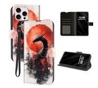 DISUOFEART for iPhone 14 Pro Max Case Wallet with Card Holder, Black Dragon Against Red Moon RFID Blocking Leather Flip Cover Magnetic Snap and Kickstand