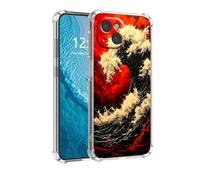 DISUOFEART for iPhone 15 Case, Anti-Scratch Transparent Hard Back Phone Cover, Red Wave in Fiery Sky Clear Slim Shockproof Military-Grade Protection