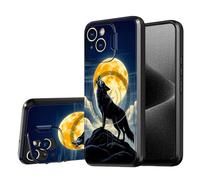 DISUOFEART for iPhone 15 Case, Wolf Howling at Full Moon Military-Grade Shockproof Protection, Camera Lens Protector & Adjustable Kickstand, Heavy Duty Drop Protection