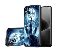 DISUOFEART for iPhone 15 Plus/ 14 Plus Case, Wolves Howling at Moon Military-Grade Shockproof Protection, Camera Lens Protector & Adjustable Kickstand, Heavy Duty Drop Protection
