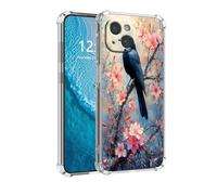 DISUOFEART for iPhone 15 Plus Case, Anti-Scratch Transparent Hard Back Phone Cover, Raven on Blossom Branch Clear Slim Shockproof Military-Grade Protection