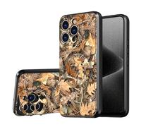 DISUOFEART for iPhone 15 Pro Case, Camouflage Autumn Leaf Litter Military-Grade Shockproof Protection, Camera Lens Protector & Adjustable Kickstand, Heavy Duty Drop Protection