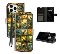 DISUOFEART for iPhone 15 Pro Case Wallet with Card Holder, Dinosaur Art Collage in Frame RFID Blocking Leather Flip Cover Magnetic Snap and Kickstand