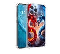 DISUOFEART for iPhone 15 Pro Case with Pattern Design, Anti-Scratch Transparent Hard Back Phone Cover, Two Dragons Fighting Clear Slim Shockproof Military-Grade Protection