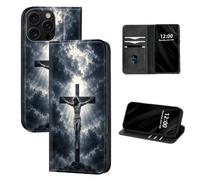 DISUOFEART for iPhone 15 Pro Max Wallet Case, Crucifix Under Heaven | Leather Flip Cover With RFID Blocking, Card Holder, Magnetic Closure and Full Body Kickstand for Everyday Protection