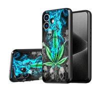 DISUOFEART for iPhone 16 Case, Green Leaf with Skull Military-Grade Shockproof Protection, Camera Lens Protector & Adjustable Kickstand, Heavy Duty Drop Protection