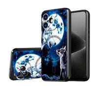 DISUOFEART for iPhone 16 Case, Two Wolves Howling at The Moon Military-Grade Shockproof Protection, Camera Lens Protector & Adjustable Kickstand, Heavy Duty Drop Protection