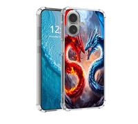 DISUOFEART for iPhone 16 Case with Pattern Design, Anti-Scratch Transparent Hard Back Phone Cover, Two Dragons Fighting Clear Slim Shockproof Military-Grade Protection