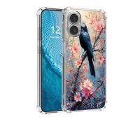 DISUOFEART for iPhone 16 Plus Case, Anti-Scratch Transparent Hard Back Phone Cover, Raven on Blossom Branch Clear Slim Shockproof Military-Grade Protection
