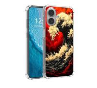 DISUOFEART for iPhone 16 Plus Case, Anti-Scratch Transparent Hard Back Phone Cover, Red Wave in Fiery Sky Clear Slim Shockproof Military-Grade Protection