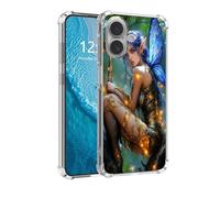 DISUOFEART for iPhone 16 Plus Case with Pattern Design, Anti-Scratch Transparent Hard Back Phone Cover, Enchanted Forest Fairy with Blue Wings Clear Slim Shockproof Military-Grade Protection