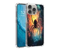 DISUOFEART for iPhone 16 Pro Case, Anti-Scratch Transparent Hard Back Phone Cover, Spider in Fiery Cosmic Web Clear Slim Shockproof Military-Grade Protection