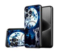DISUOFEART for iPhone 16 Pro Case, Two Wolves Howling at The Moon Military-Grade Shockproof Protection, Camera Lens Protector & Adjustable Kickstand, Heavy Duty Drop Protection