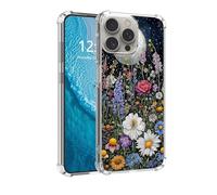 DISUOFEART for iPhone 16 Pro Case with Pattern Design, Anti-Scratch Transparent Hard Back Phone Cover, Wildflower Under The Moonlight Clear Slim Shockproof Military-Grade Protection