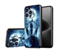 DISUOFEART for iPhone 16 Pro Case, Wolves Howling at Moon Military-Grade Shockproof Protection, Camera Lens Protector & Adjustable Kickstand, Heavy Duty Drop Protection