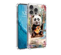 DISUOFEART for iPhone 16 Pro Max Case, Anti-Scratch Transparent Hard Back Phone Cover, Panda Cub Playing Ukulele on Swing Clear Slim Shockproof Military-Grade Protection