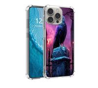 DISUOFEART for iPhone 16 Pro Max Case, Anti-Scratch Transparent Hard Back Phone Cover, Raven on Gatepost in Purple Haze Clear Slim Shockproof Military-Grade Protection