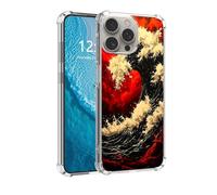 DISUOFEART for iPhone 16 Pro Max Case, Anti-Scratch Transparent Hard Back Phone Cover, Red Wave in Fiery Sky Clear Slim Shockproof Military-Grade Protection