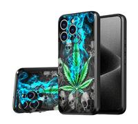 DISUOFEART for iPhone 16 Pro Max Case, Green Leaf with Skull Military-Grade Shockproof Protection, Camera Lens Protector & Adjustable Kickstand, Heavy Duty Drop Protection