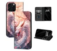 DISUOFEART for iPhone 16 Pro Max Case Wallet, Leather Flip Cover with RFID Blocking, Card Holder, Magnetic Closure, White Dragon with Cherry Blossoms Kickstand Full Body Protective Case