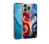 DISUOFEART for iPhone 16 Pro Max Case with Pattern Design, Anti-Scratch Transparent Hard Back Phone Cover, Two Dragons Fighting Clear Slim Shockproof Military-Grade Protection